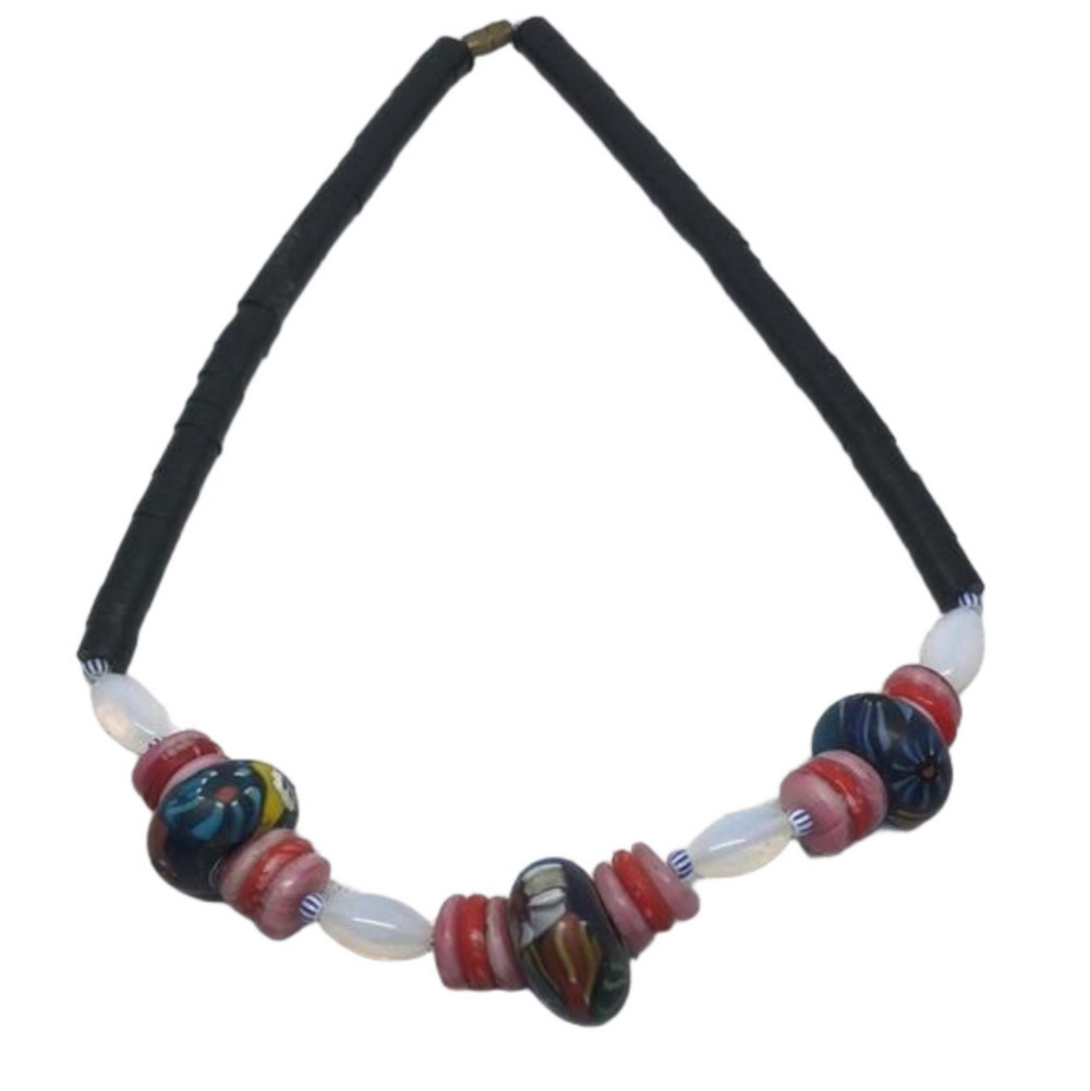 𝅺Vintage artisan art to wear funky whimsy necklace boho statement festival.
